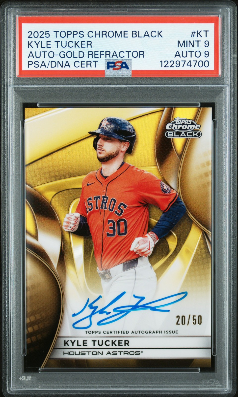 2025 TOPPS CHROME BLACK AUTOS GOLD REFRACTOR #KT KYLE TUCKER 20/50 PSA 9 AUTO 9
