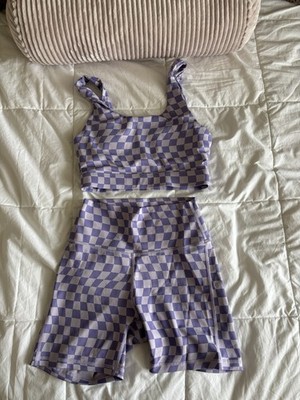WILO THE LABEL Purple Check Activewear Set Bra & Shorts Size S