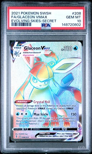 2021 Pokemon Sword & Shield Evolving Skies #208 Fa/Glaceon Vmax PSA10