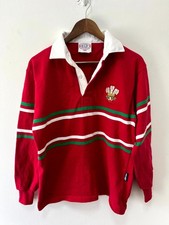 Vintage 1990s Halbro Wales Rugby Union Mens M Red Rugby Shirt Jersey Made Canada