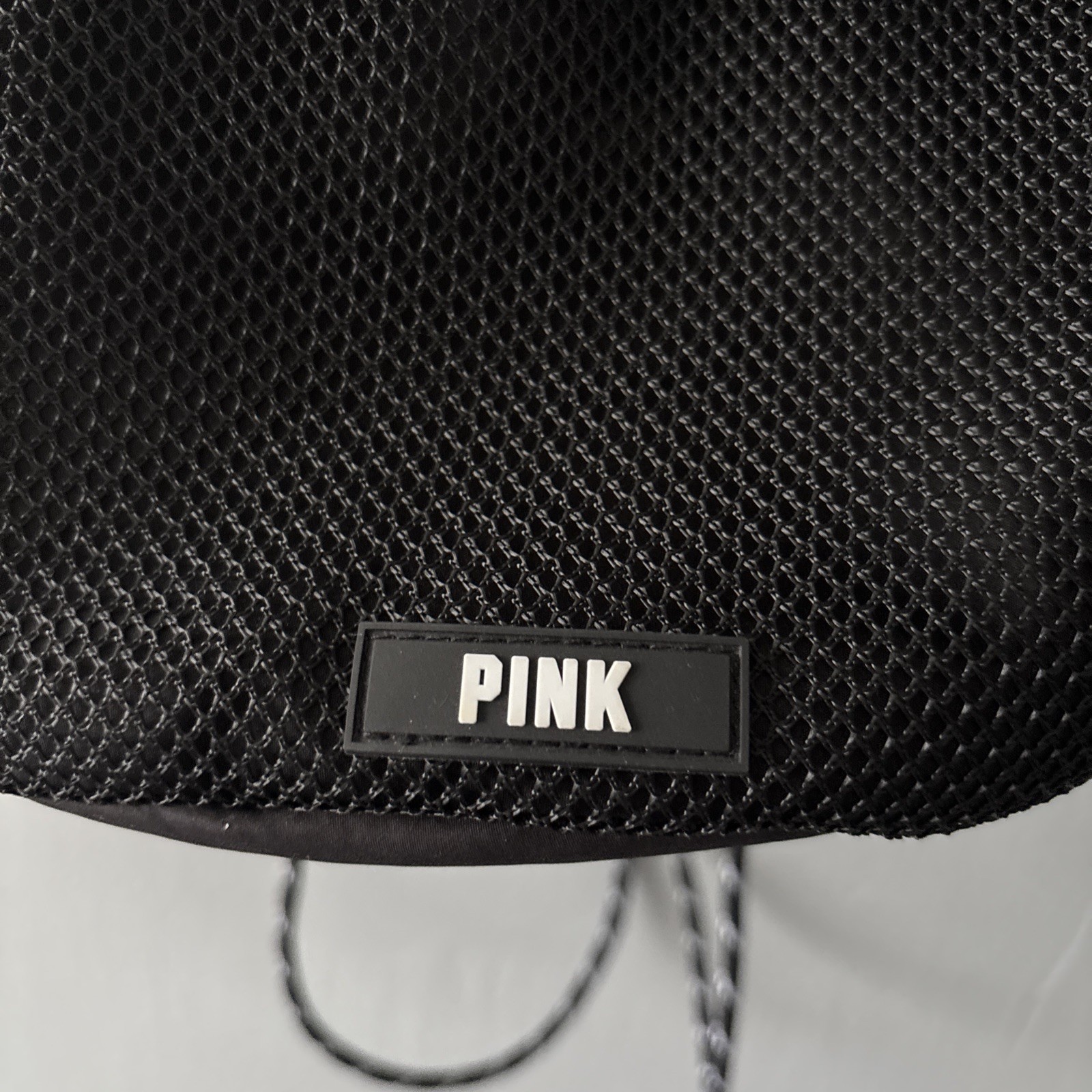 PINK Black Mesh Drawstring Backpack Lightweight A… - image 2