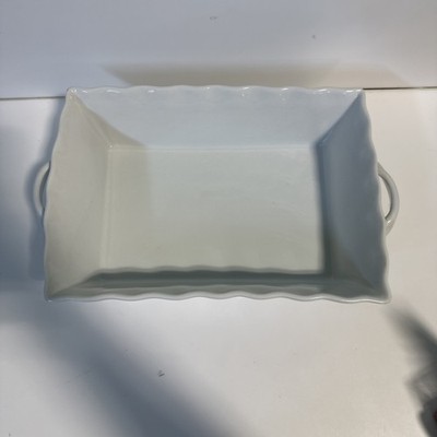 Fresh Decor Ruffled Edge Ceramic Bakeware Casserole Dish Rectangular W/ Handles