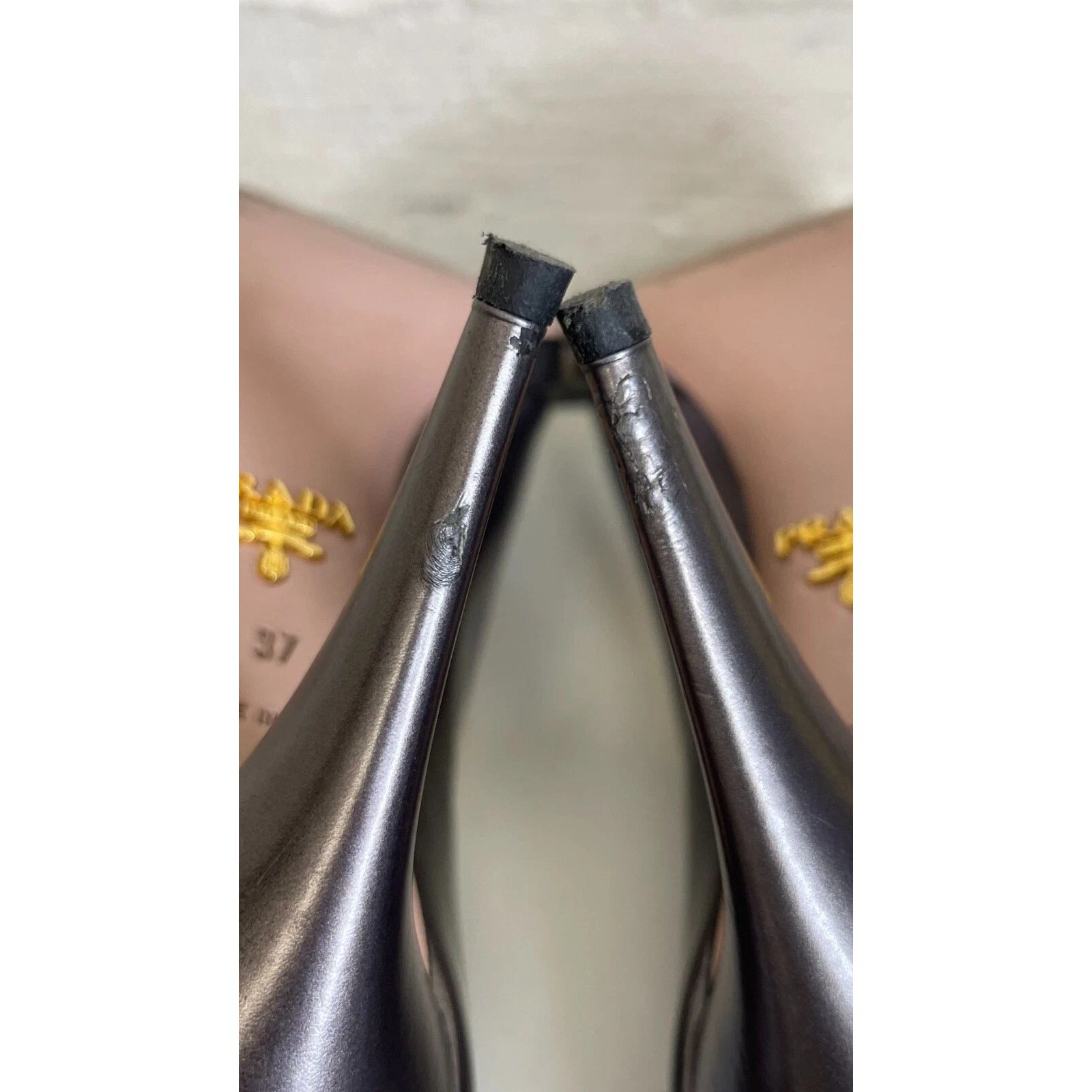 Prada Milano Semi Pointed Toe Pumps Sandals Silver Leather Slip On Women's 37 EU thumbnail 10