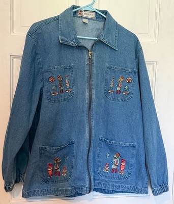 Vintage Passion-I Southwestern Embroidered Denim Shirt Jacket M