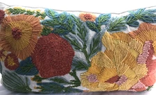 ELIE TAHARI HOME Needlepoint Decorative Pillow Yellow Red Flowers Embroidered
