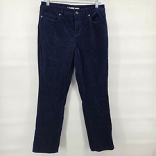 Lands' End Corduroy Pants 8 Navy Blue Straight Leg Preppy Classic Mid Rise