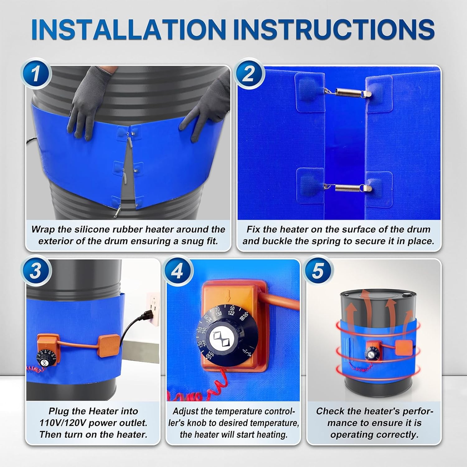 UPGRADED Blue 5 Gallon Metal Drum Heater with Twist Temperature Control,  120V 8
