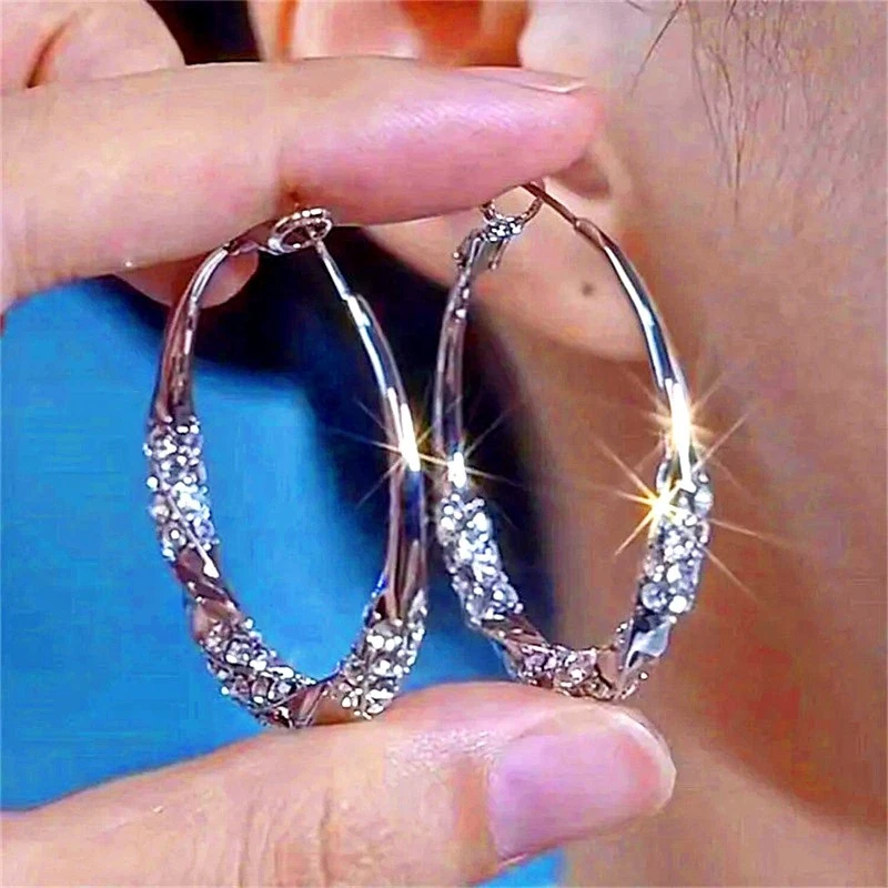 Silver Spiral Round Hoop Dangle Earrings Pair - Image 4 of 4