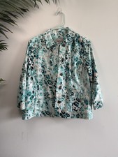 Chicos 3/4 Sleeve Flower Blazer Jacket Cotten Blend Size 2