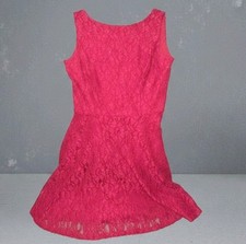 Red Floral Lace Sleeveless Skater Dress with Exposed Back Zipper Sall