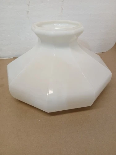 Vintage White Milk Glass Octagon Lamp Shade 10” Fitter Art Deco Style