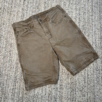 prAna BRONSON distressed brown denim carpenter shorts 34x11 M3BR11111 canvas