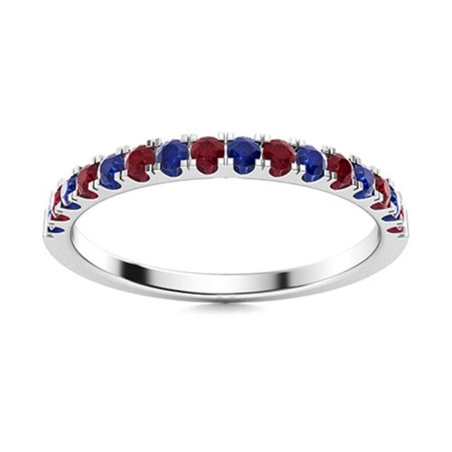 Natural Ruby & Blue Sapphire Round 925 Sterling Silver Half Eternity Women Ring