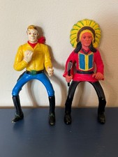 Vintage Plastic Cowboy Native American Indian Chief Toy Figures Riding Pose