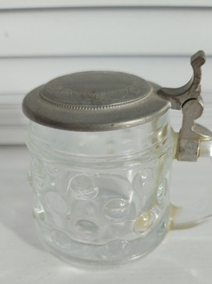 BMF Schnapskrugerl Miniatur deutsches Bierstein Paar 9 cm hoch mit Zinndeckel