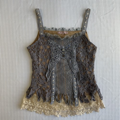 Vintage Y2K Fairycore Lace Corset Tank | Young Essence | Butterfly Boho Top 