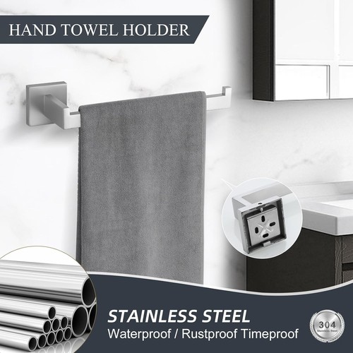 Stylish 5-Piece Bathroom Towel Bar and Holder Set in Brushed Stainless Steel - Picture 5 of 8