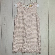 Alice + Olivia Pink White Tweed Striped Sleeveless Metallic Shift Dress Large
