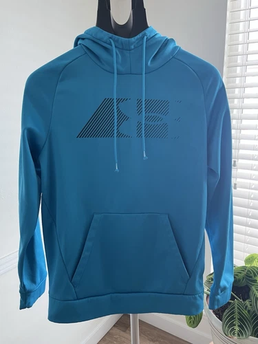 Under Armour Bright Neon Blue Black Logo Mens Size S Sweatshirt Hoodie Loose Fit