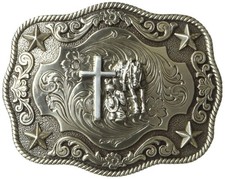 Nocona Men's Small Prayer Scalop Oval Buckle One Size Silver