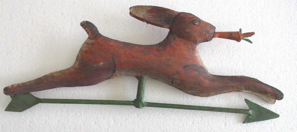 Running Rabbit weather vane with carrot , Weathervane embossed hand