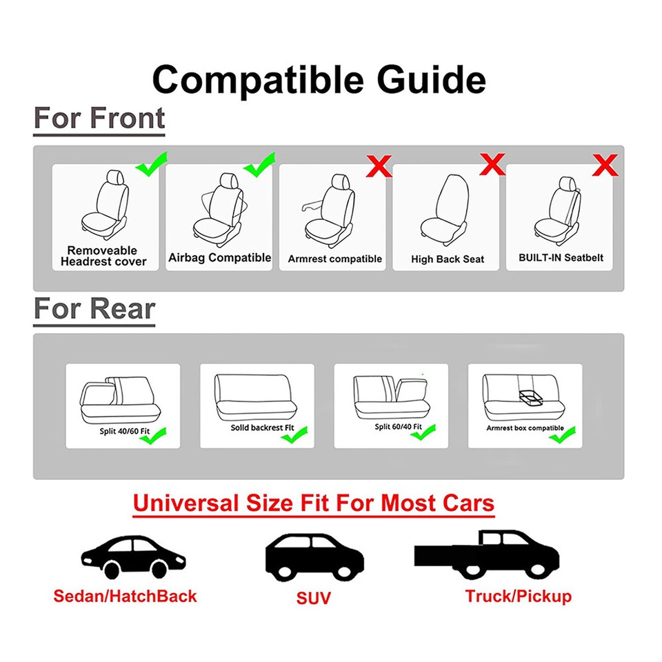 Universal 5-Seat Car Seat Covers For Toyota - Full Set Polyester Front & Rear, Airbag Safe, Easy Install 2 thumbnail image