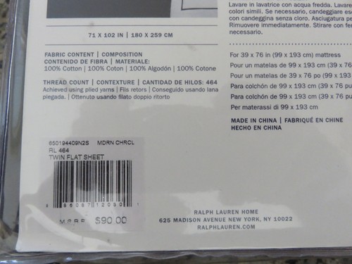Sábana plana para el hogar Ralph Lauren doble carbón moderno - Imagen 6 de 8