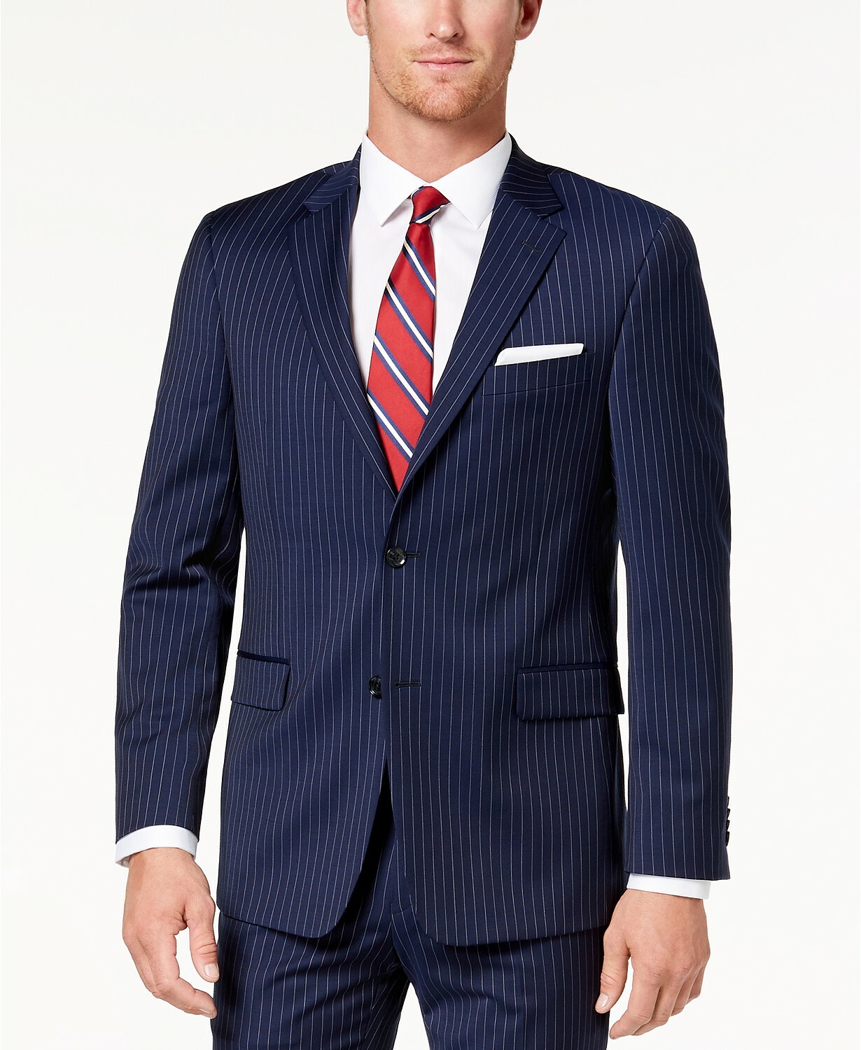 Tommy Hilfiger Slim Fit Wool Blend Pinstripe Suit SEPARATE Jacket Navy/White at Nordstrom Rack - Me
