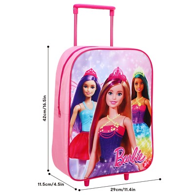 Barbie Dolls Trolley Foldable Wheeled Cabin Bag Luggage Kids Girls
