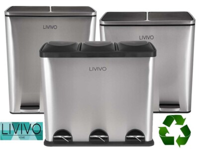 2/3 FÄCHER GROSSES RECYCELBEHÄLTERPEDAL EDELSTAHL RECYCLINGABFALL 48L/60L