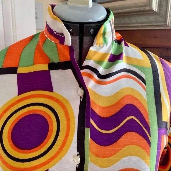 Morgan of London Vintage 60’s 70’s Funky Groovy  Button Up Top w/ Vibrant Colors - Image 2 of 4