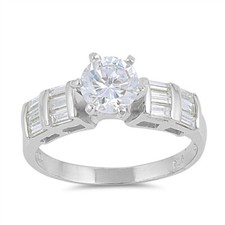 Sterling Silver 2.22 cttw Round And Baguette Cubic Zirconia Ring