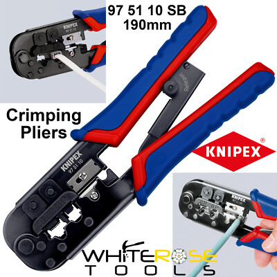 Knipex Crimpzange für Westernstecker 190 mm RJ10 RJ45 Kabelschnitt 97 51 10 SB