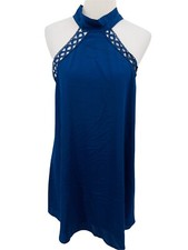 NEW Lulus Blue Halter Lace Mini Sleeveless Swing Dress Size Medium Style LD30812