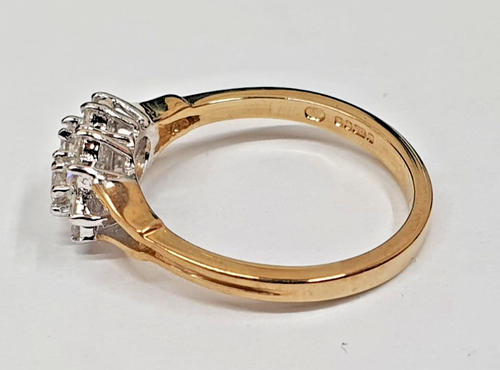 Women's Yellow Gold Cluster Diamond Engagement Ring Size P - Picture 4 of 7