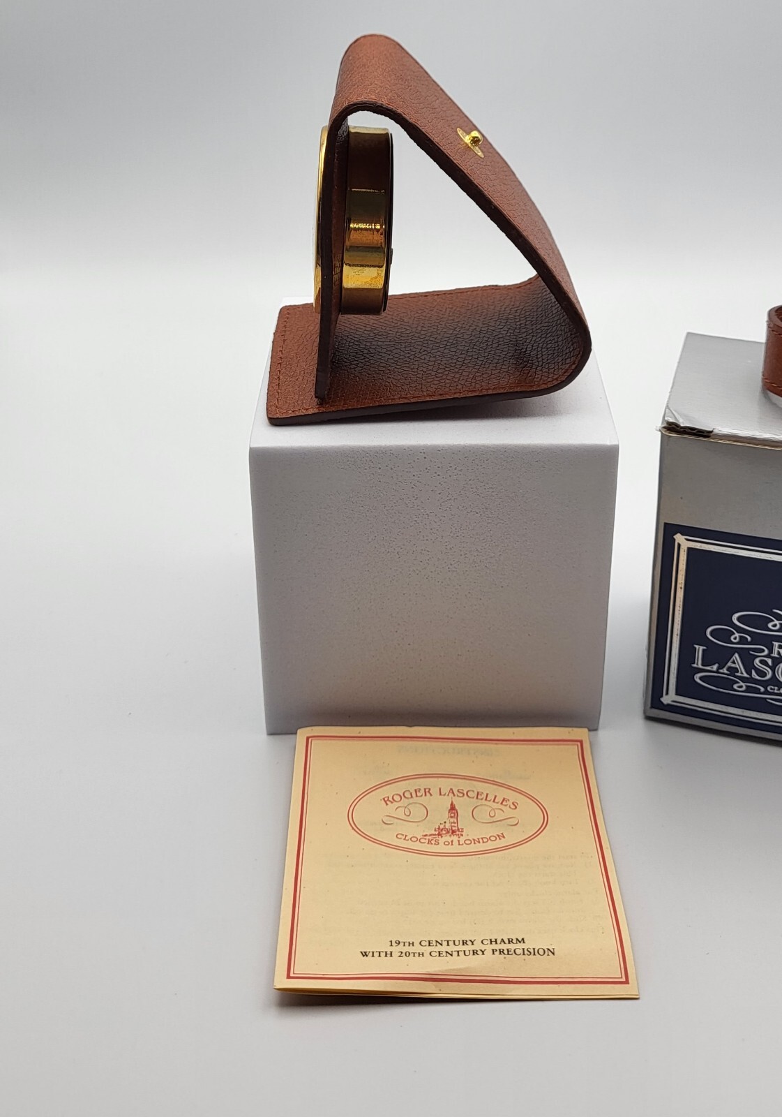 Vintage Harrods Roger Lascelles Leather Pocket Alarm Clock In Box With