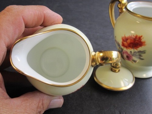 VTG Hand Painted Pickard China Cream Sugar Set Florals & Gold Handles & Top Trim - Picture 5 of 7