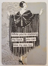 Mixed Media Collage Art Card ACEO ATC Snarky Flapper STAB ME IN MY BACK 