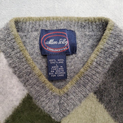 Vintage Allen Solly Sweater multicolor 100% Shetland Wool Argyle Diamond Y2K 90s - Picture 4 of 7