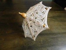 Imperial Elegance Miniature Parasol Cotton Vintage Wooden Lace Doll
