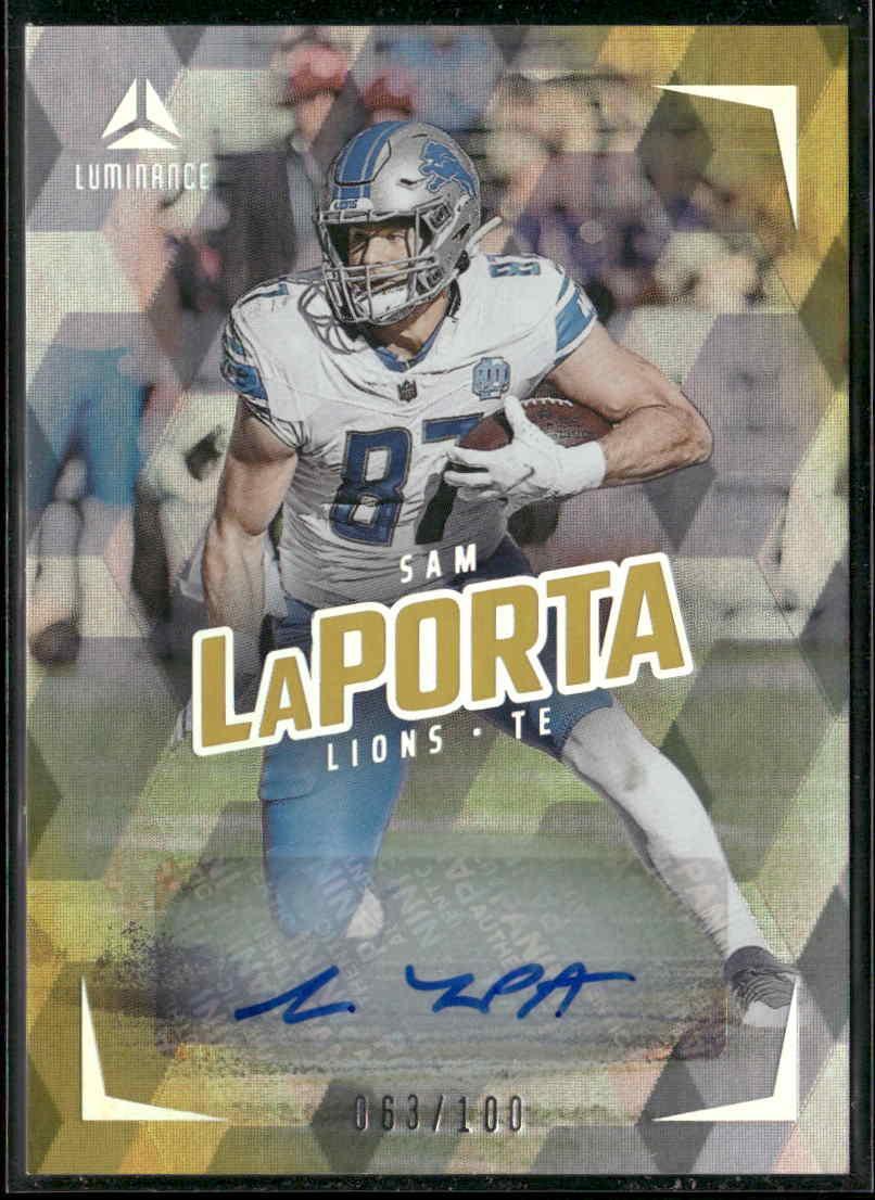 2024 Panini Luminance #23 Sam LaPorta Luminance Autographs Gold #/100