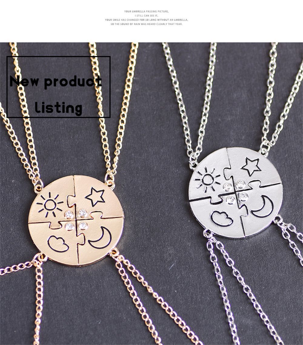 Sun Moon Pendant Necklace Rhinestone Star Necklaces BFF Fashion