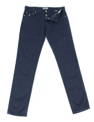 Luigi Borrelli Navy Blue Solid Stretch Pants - Super Slim - (RX)