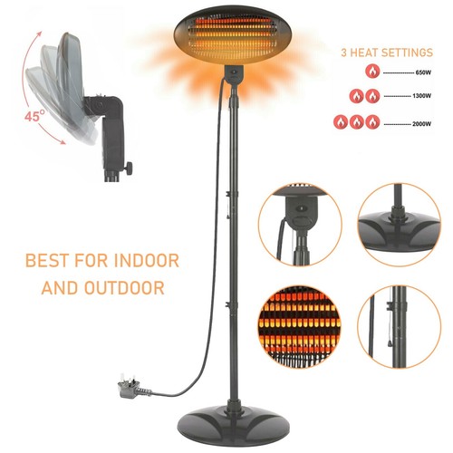 2KW Electric Patio Heater Free Standing Quartz Warmer Garden Outdoor Waterproof - Picture 9 of 13