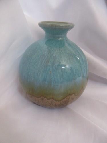 Vintage Small Clay Pottery Turquoise Drip Glaze MCM 5" x 4.25" EUC - Picture 3 of 7