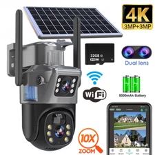 V380 Dual Lens WiFi Solar Security Camera 2K Wire Outdoor Cam Motion Detection U