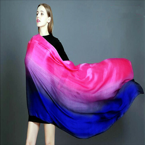 Color gradient women silk scarf shawl belly dance waving scarf veil 100*190cm - Picture 12 of 27