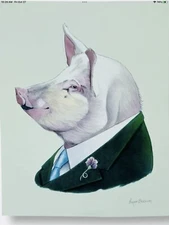 Vtg Lettered Oregon Artist Ryan Berkley Pig Suit Wall Art Print Cartoon Humor