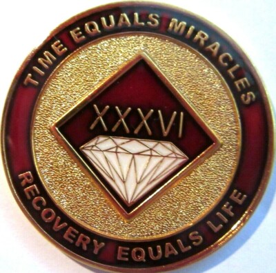Narcotics Anonymous Red Burgundy 36 Year Medallion NA Clean Token Chip Coin