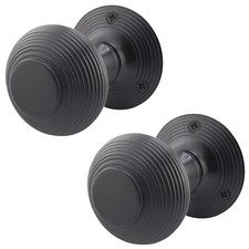 Beehive Reeded Black Door Knobs, Internal Latch, Bathroom & Key Lock Sets